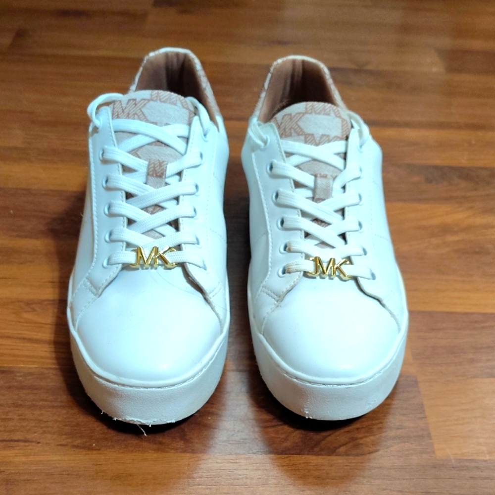 Michael Kors Poppy (Lace Up Sneakers) Sz 8.5M Cream/Brown